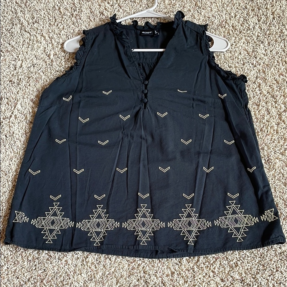 Cruel Girl Blue Sleeveless Embellished Blouse